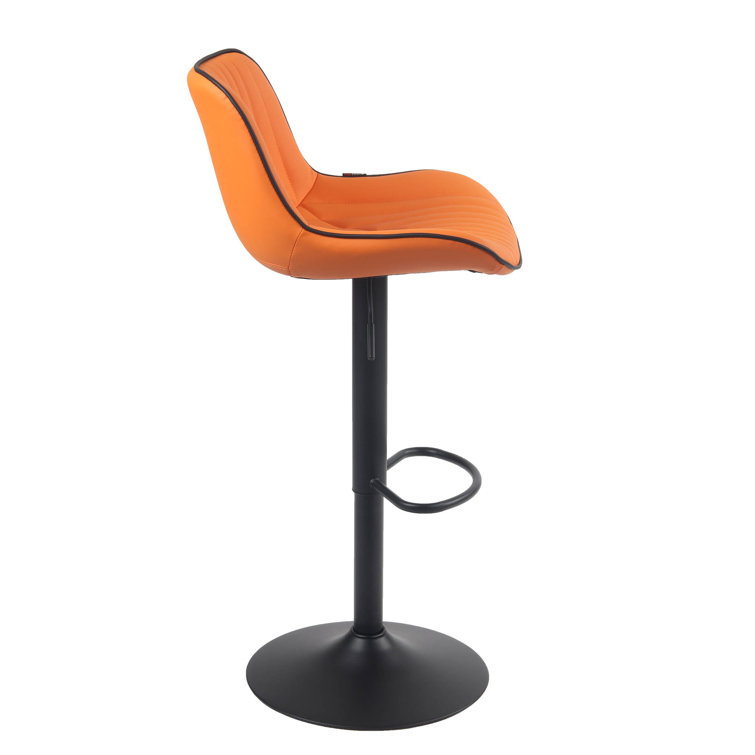 Orange Adjustable Swivel Leather Bar Stools with Pedestal Base, Set of 2