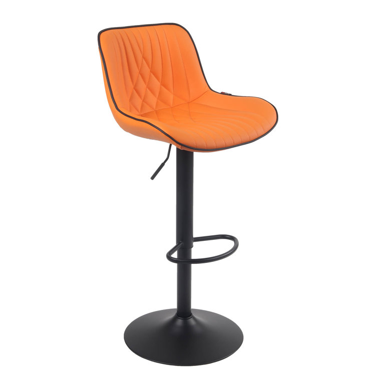 Orange Adjustable Swivel Leather Bar Stools with Pedestal Base, Set of 2