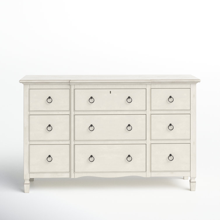 Levin Farmhouse 9-Drawer Cotton White Dresser with Antique Bronze Hardware