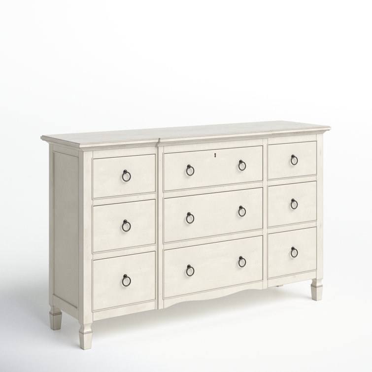 Levin Farmhouse 9-Drawer Cotton White Dresser with Antique Bronze Hardware