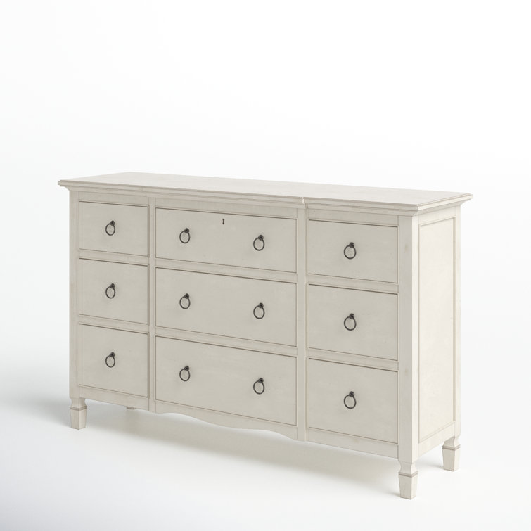Levin Farmhouse 9-Drawer Cotton White Dresser with Antique Bronze Hardware