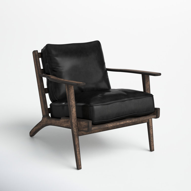 Luxurious Oakwood Square-Armed Black Leather Armchair