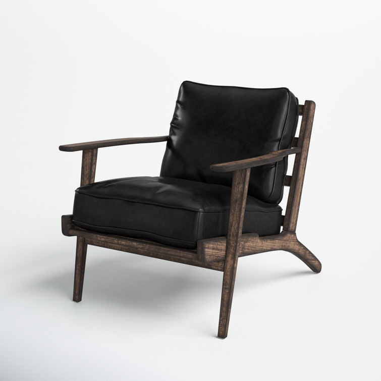 Luxurious Oakwood Square-Armed Black Leather Armchair
