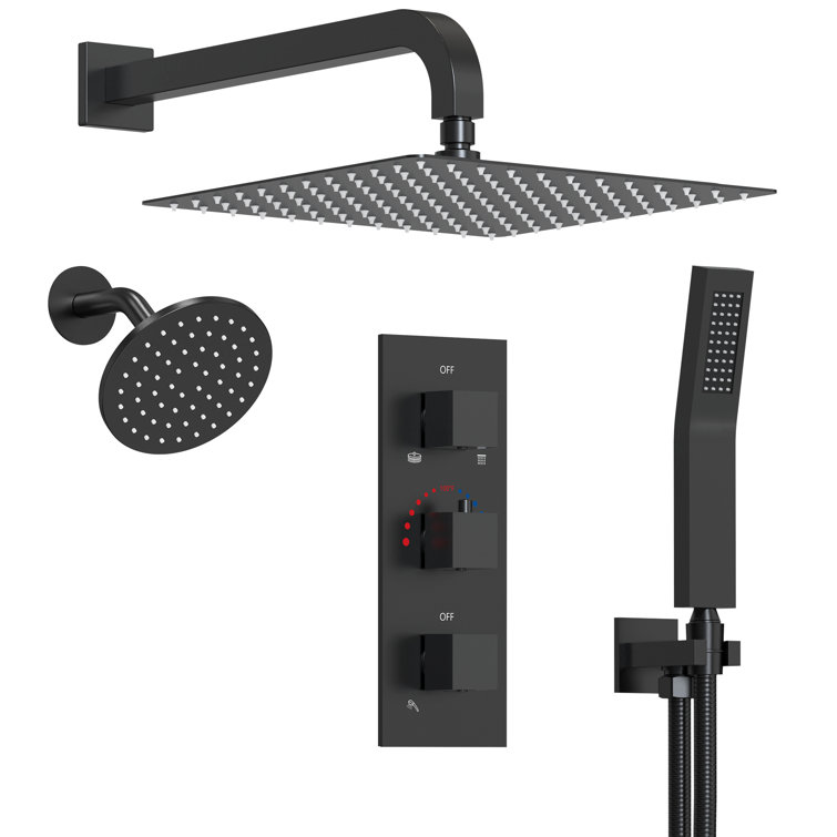 Matte Black 12" Dual Shower Head System with Handheld Spray