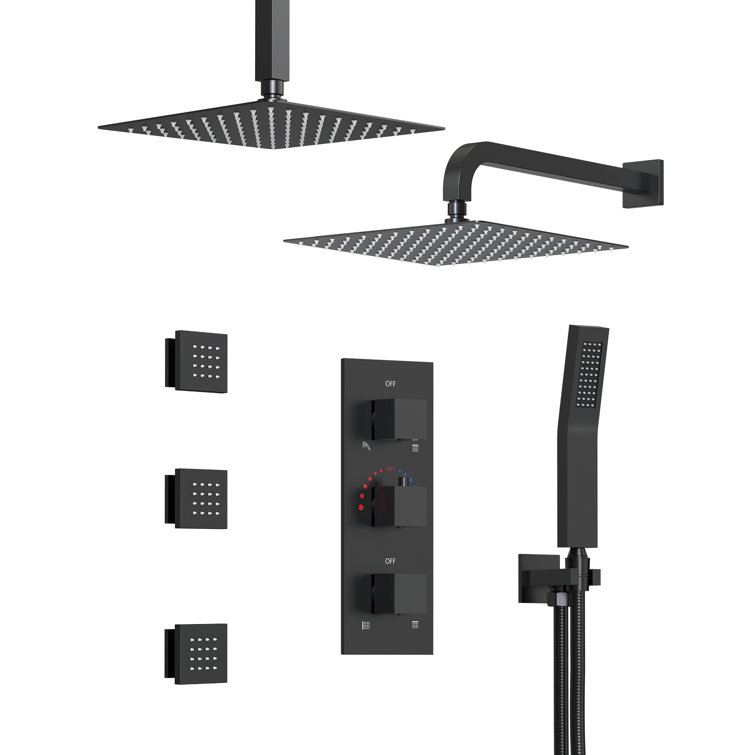Matte Black Dual Showerheads with Thermostatic Valve