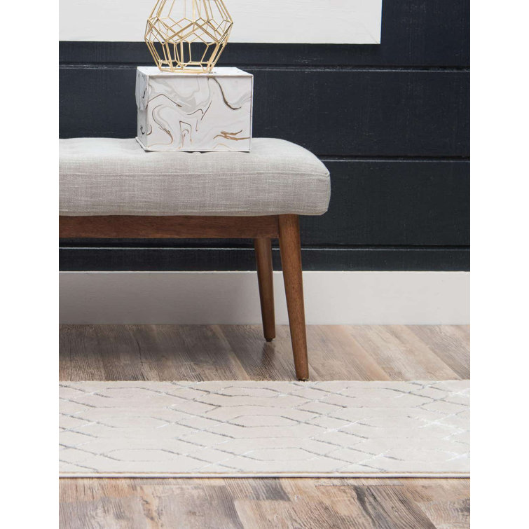White Silver Trellis Glam Runner Rug 2' x 10'