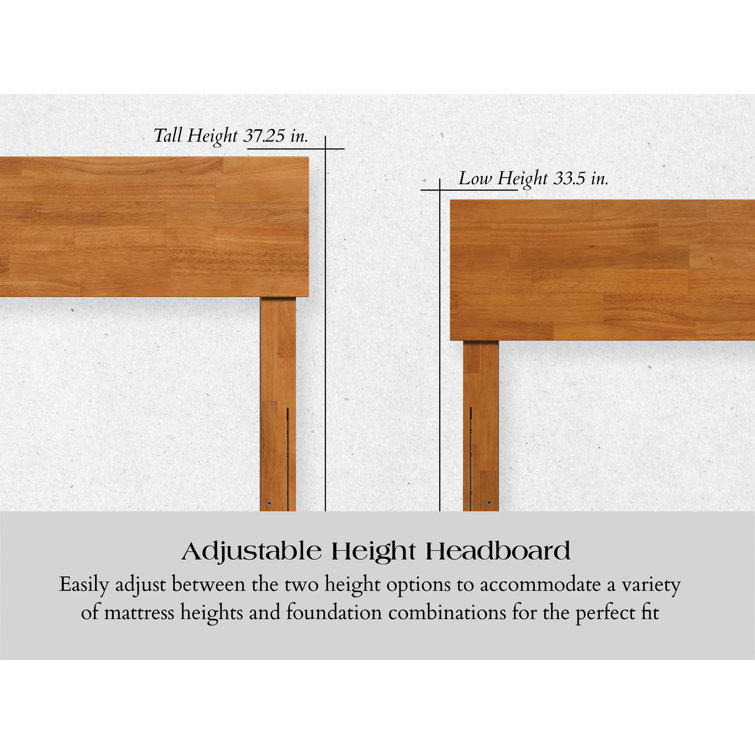 Light Toffee Full Solid Wood Low Profile Platform Bed with Adjustable Headboard