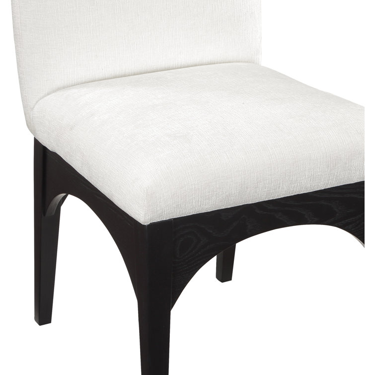 Cream Chenille Upholstered Side Chair with Black Ash Wood Legs