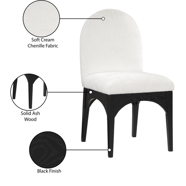 Cream Chenille Upholstered Side Chair with Black Ash Wood Legs
