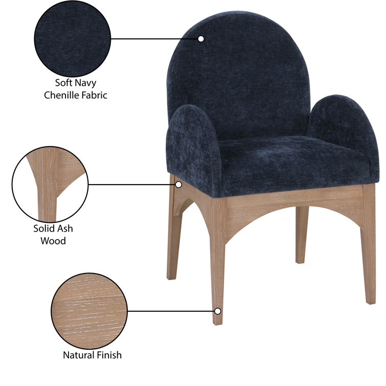 Navy Upholstered Arm Chair with Natural Wood Legs