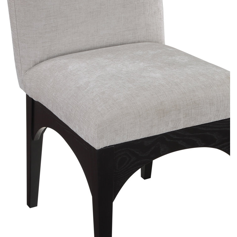 Gray Chenille Upholstered Side Chair with Black Wood Legs