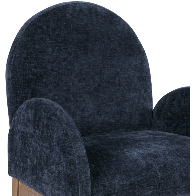 Navy Upholstered Arm Chair with Natural Wood Legs