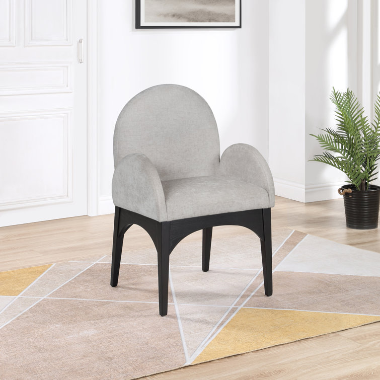 Gray Upholstered Arm Chair with Black Wood Legs