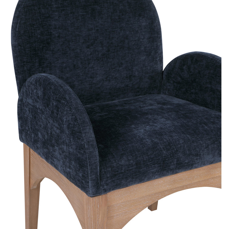Navy Upholstered Arm Chair with Natural Wood Legs