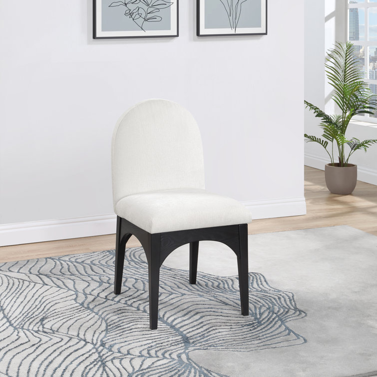 Cream Chenille Upholstered Side Chair with Black Ash Wood Legs