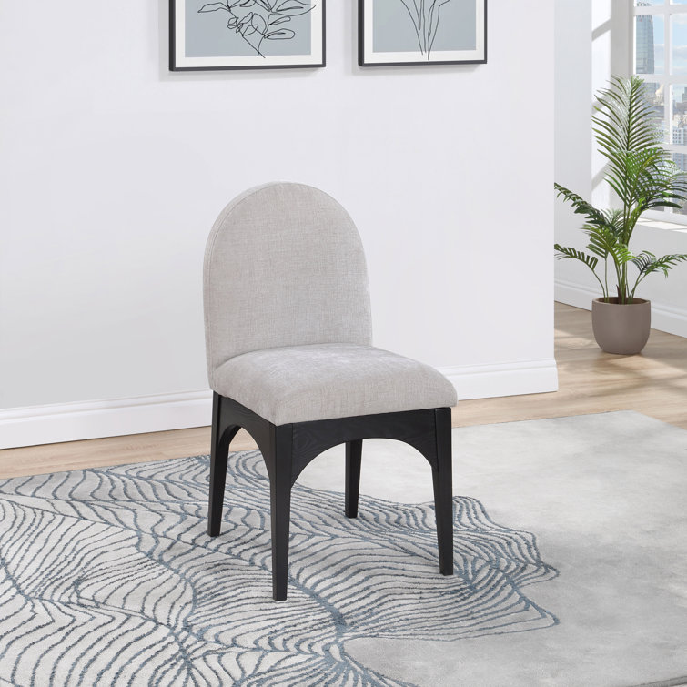 Gray Chenille Upholstered Side Chair with Black Wood Legs