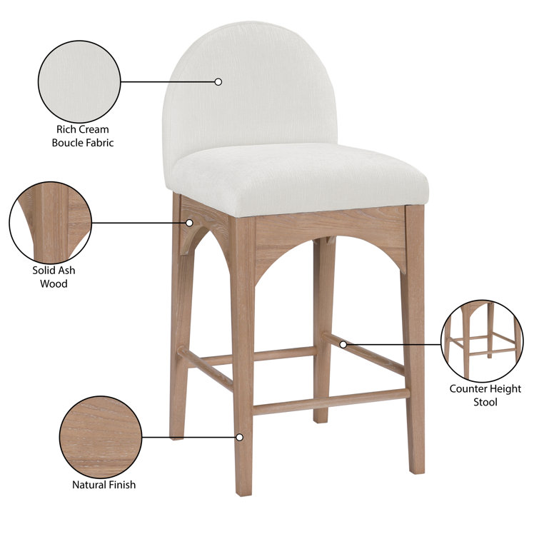 Natural Solid Wood Cream Boucle Counter Stool