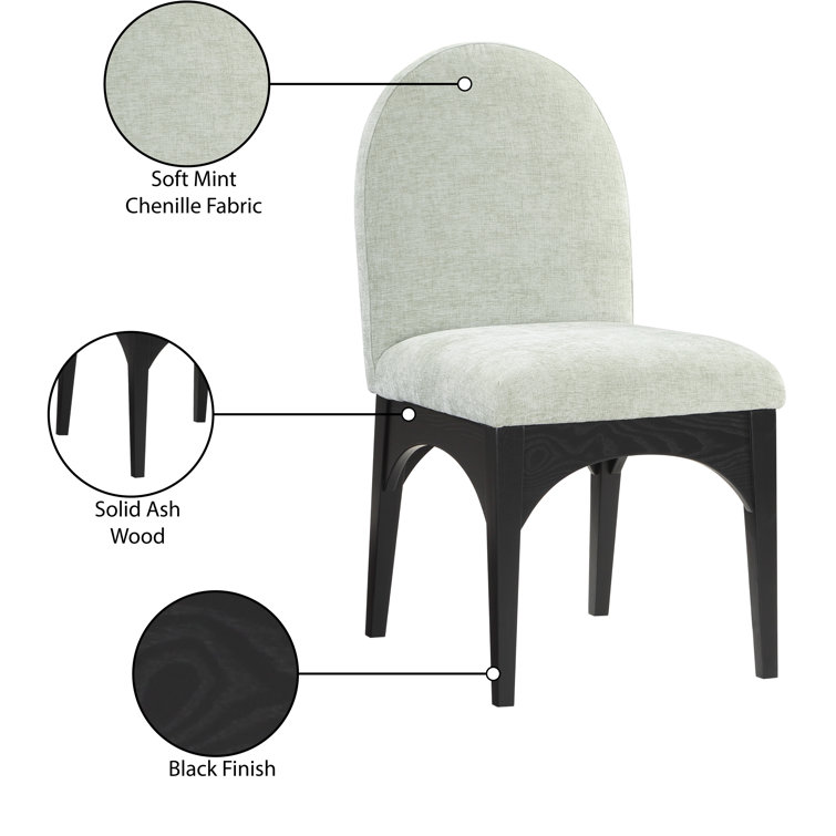 Mint Chenille Upholstered Side Chair with Black Ash Wood Legs