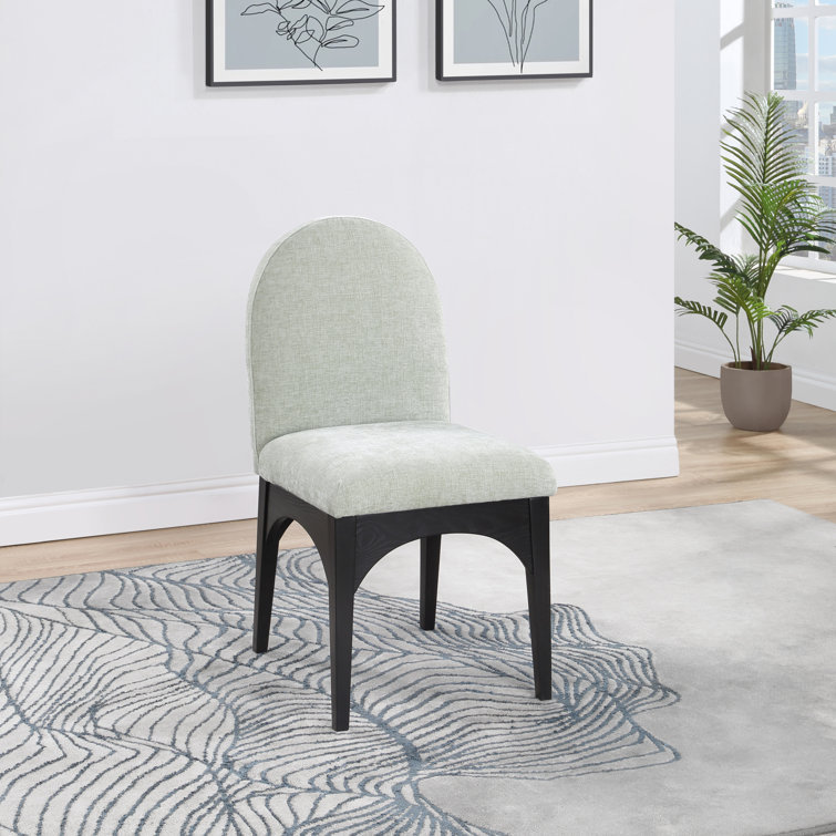 Mint Chenille Upholstered Side Chair with Black Ash Wood Legs