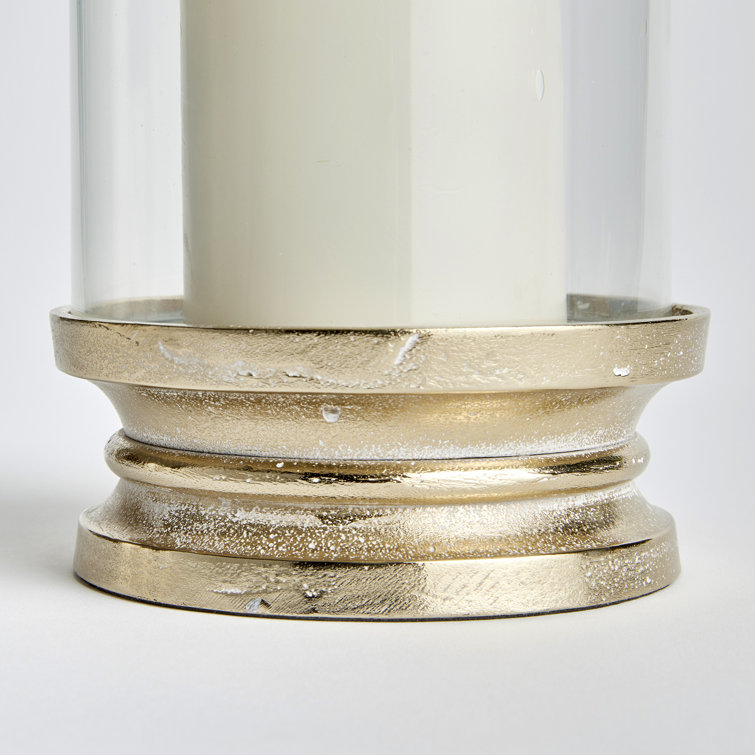 Gold and Glass Winter Hurricane Candle Holder