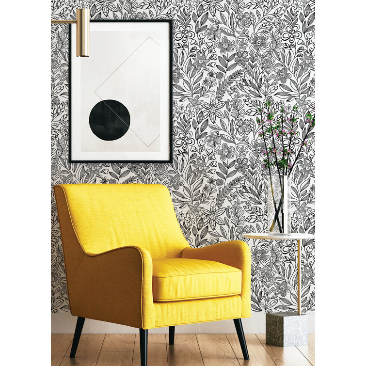 Black and White Floral Peel and Stick Wallpaper