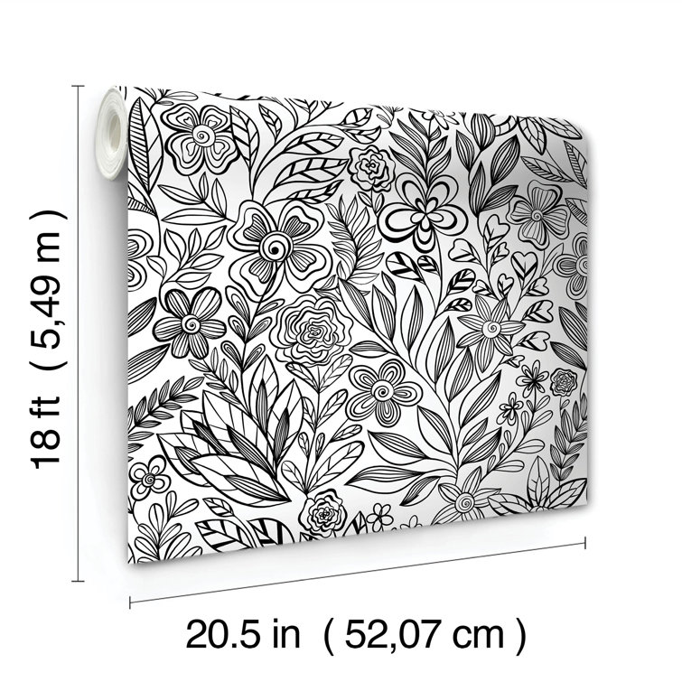 Black and White Floral Peel and Stick Wallpaper