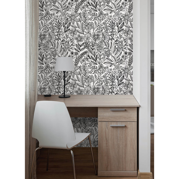 Black and White Floral Peel and Stick Wallpaper