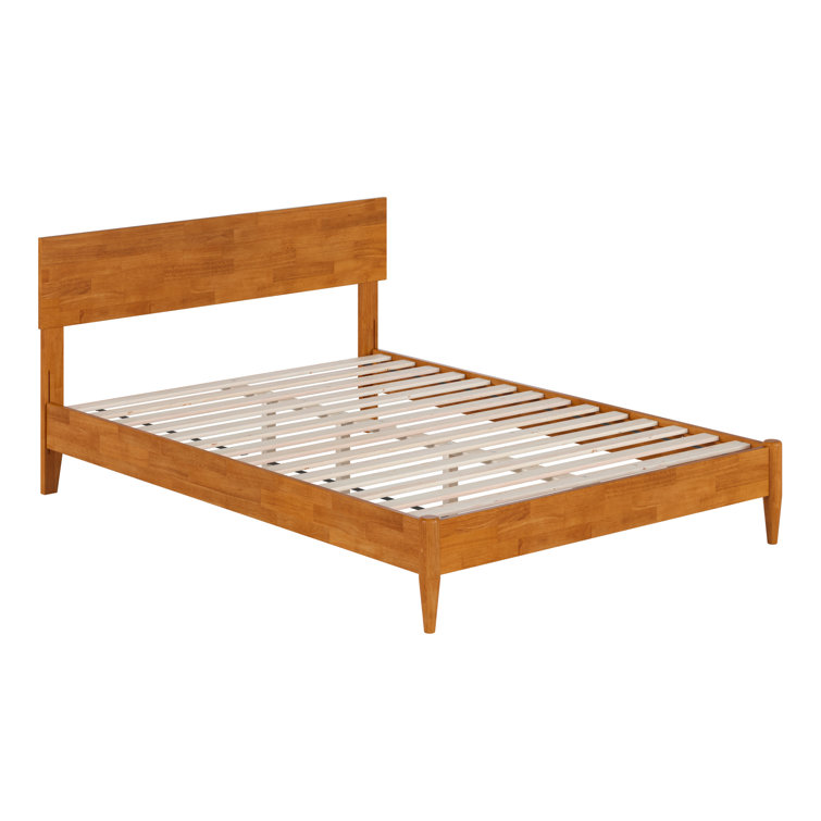 Light Toffee Full Solid Wood Low Profile Platform Bed with Adjustable Headboard