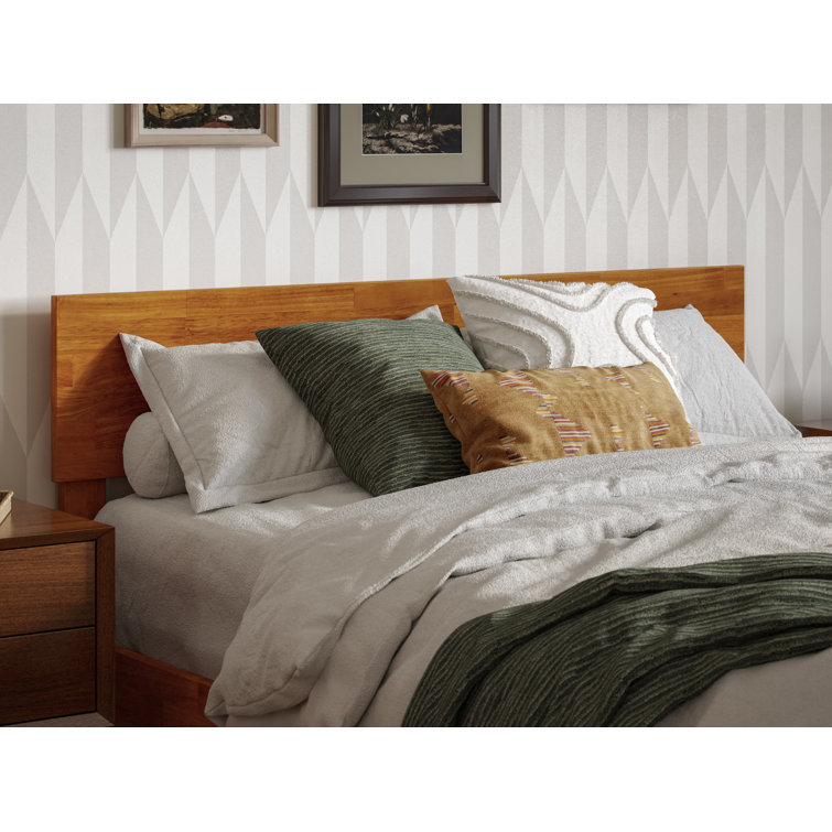Light Toffee Full Solid Wood Low Profile Platform Bed with Adjustable Headboard