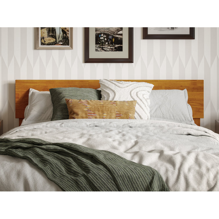 Light Toffee Full Solid Wood Low Profile Platform Bed with Adjustable Headboard