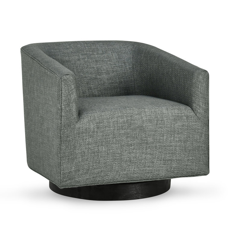 Taupe Twill Handcrafted Swivel Barrel Chair