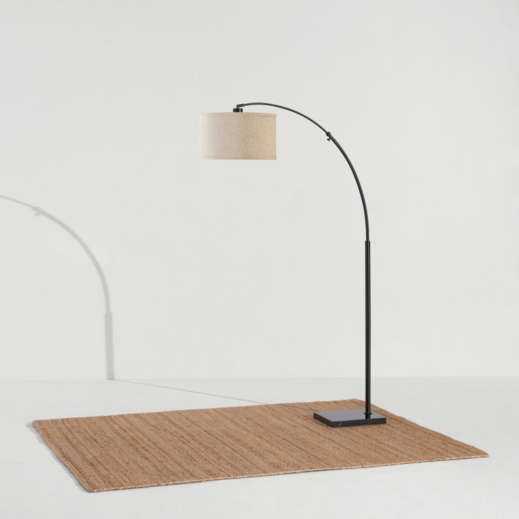 Logan Adjustable 76" Black LED Arc Floor Lamp with Beige Drum Shade