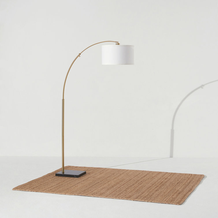 Antique Brass Arc Floor Lamp with Fabric Shade