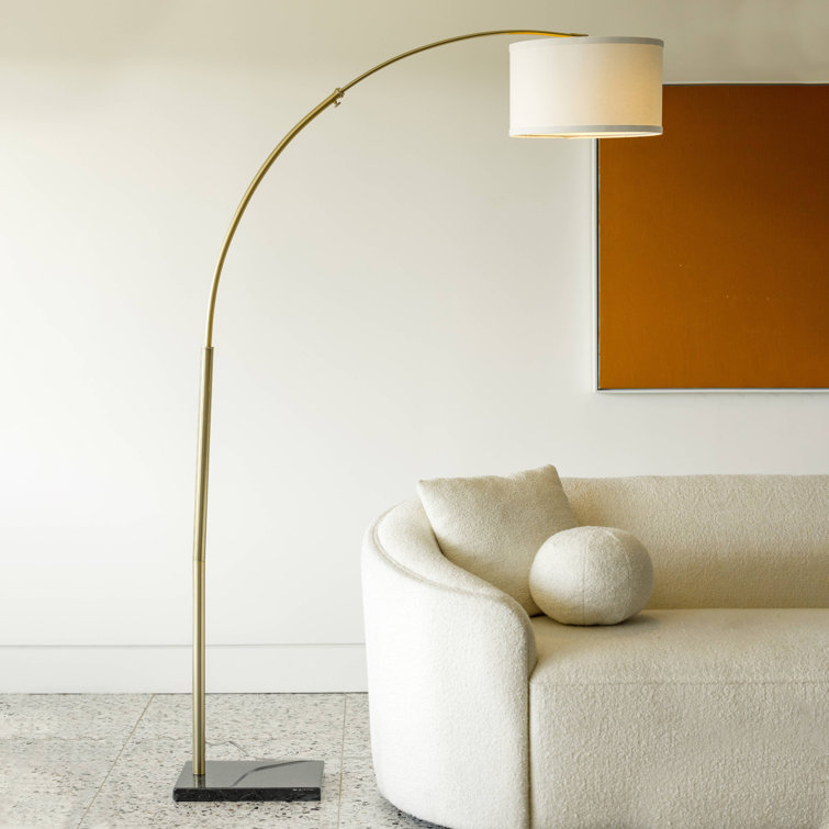 Antique Brass Arc Floor Lamp with Fabric Shade