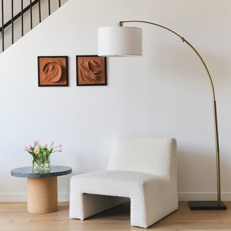 Antique Brass Arc Floor Lamp with Fabric Shade
