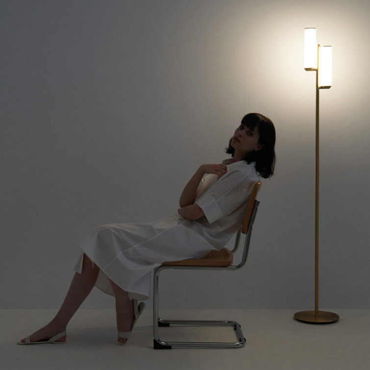 Gemini 64" Brass Mid-Century Modern 3-Way Dimming LED Floor Lamp