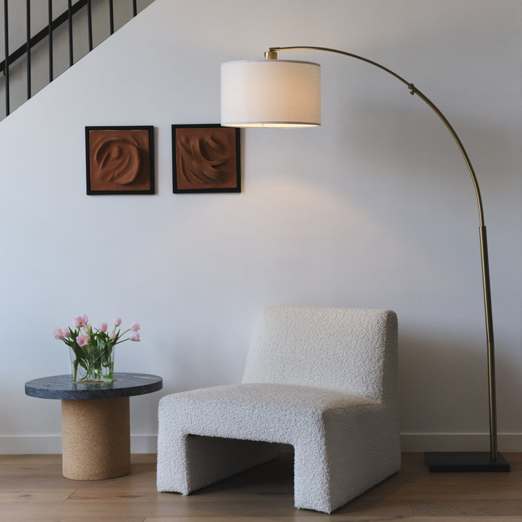 Antique Brass Arc Floor Lamp with Fabric Shade