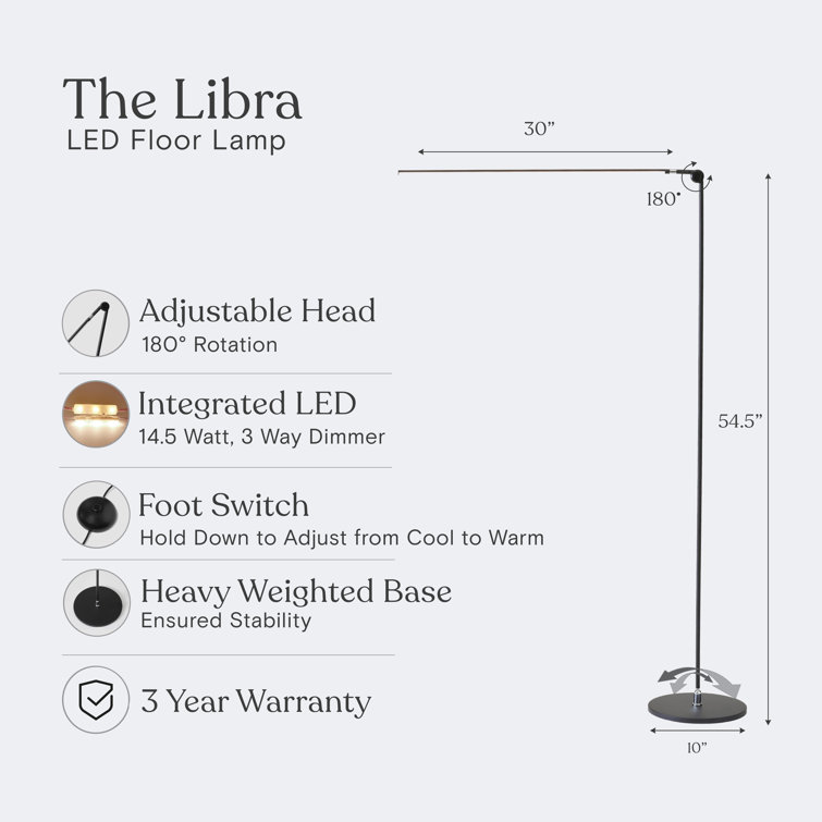 Libra Black Adjustable LED Floor Lamp with 3-Way Switch