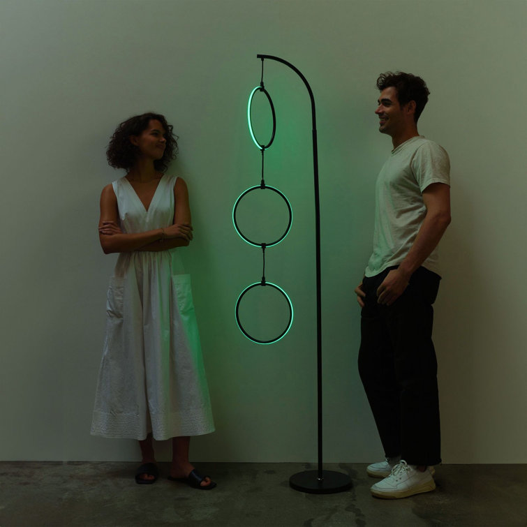 Nova 74" Black Arc LED Floor Lamp with RGB Color Changing Rings