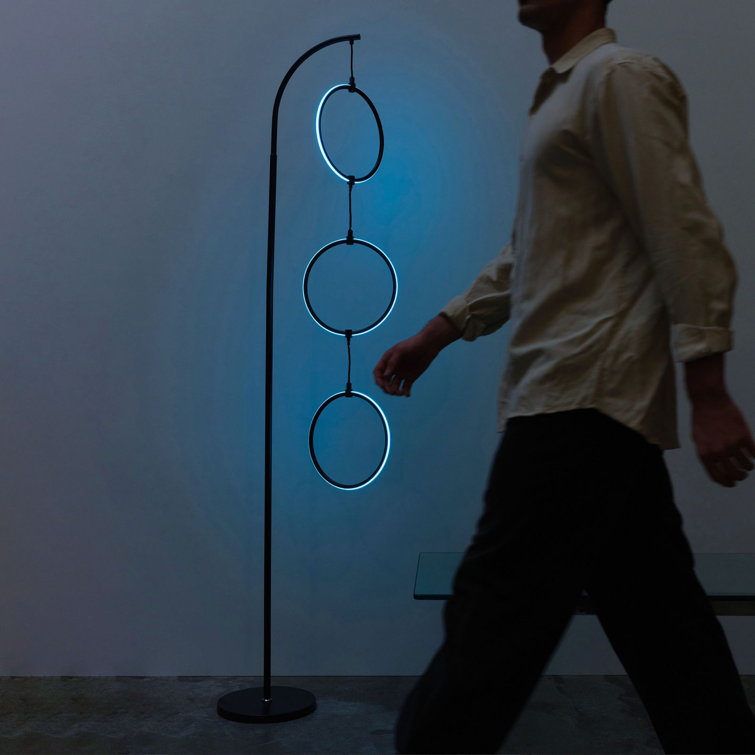 Nova 74" Black Arc LED Floor Lamp with RGB Color Changing Rings