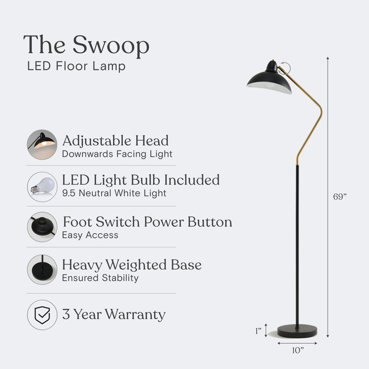 Arcadian Swoop Adjustable Black LED Floor Lamp for Kids