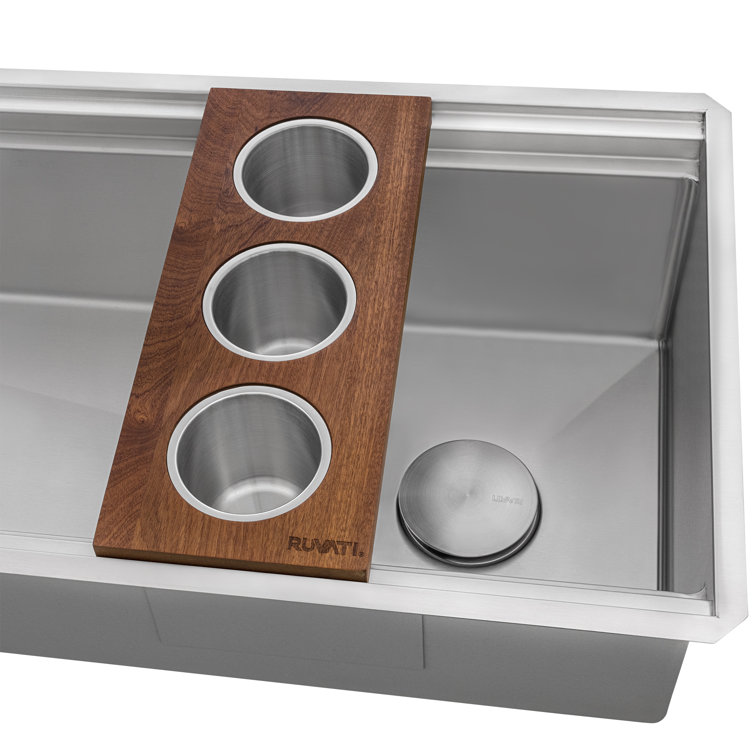 45-Inch Stainless Steel Workstation Sink with Hardwood Accessories