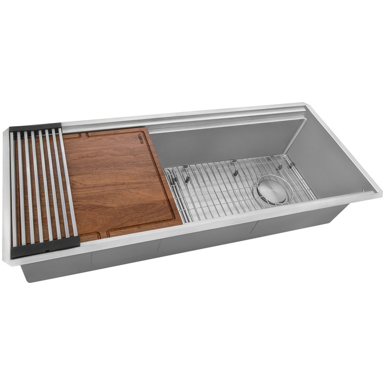 45-Inch Stainless Steel Workstation Sink with Hardwood Accessories