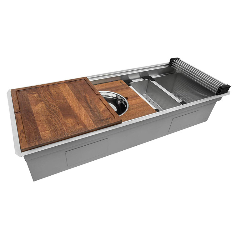 45-Inch Stainless Steel Workstation Sink with Hardwood Accessories