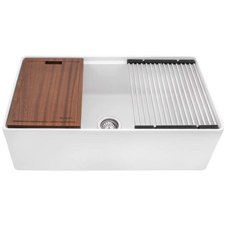 Ruvati 33" White Fireclay Farmhouse Workstation Kitchen Sink