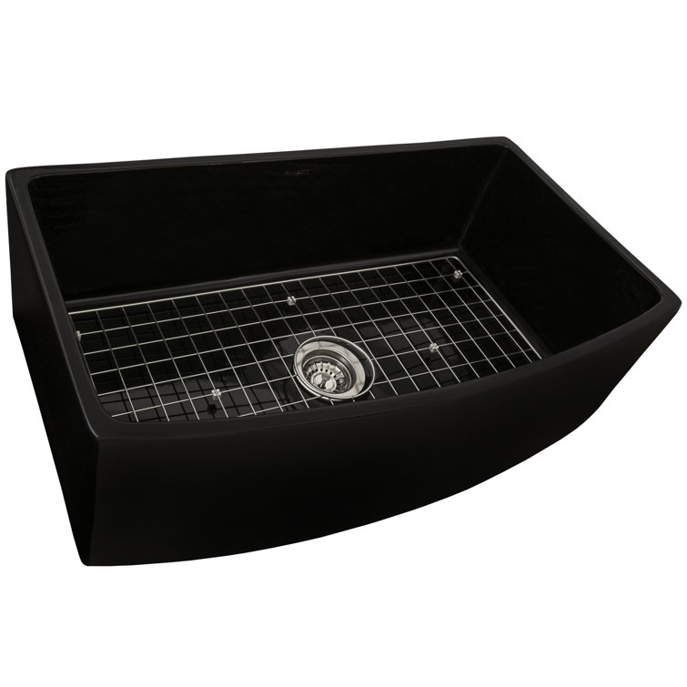 Matte Black Fireclay Farmhouse Kitchen Sink with Curved Apron