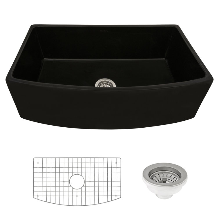 Matte Black Fireclay Farmhouse Kitchen Sink with Curved Apron