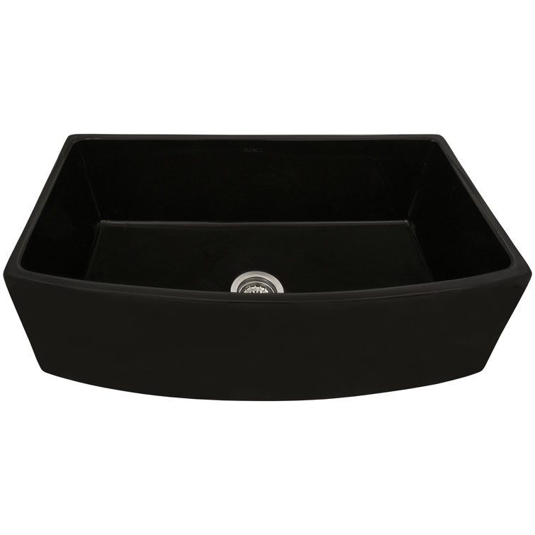 Matte Black Fireclay Farmhouse Kitchen Sink with Curved Apron