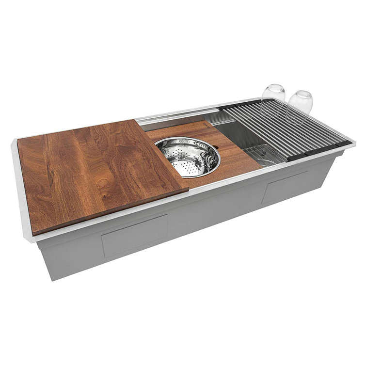 45-Inch Stainless Steel Workstation Sink with Hardwood Accessories