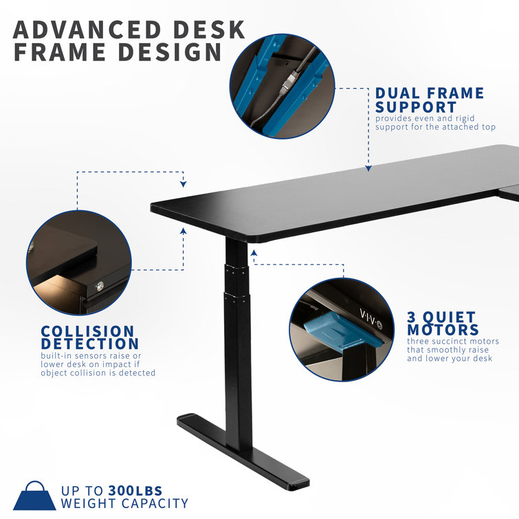67in Dark Walnut and Black L-Shaped Adjustable Height Desk